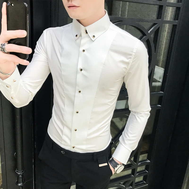 Camicia Uomo Slim Fit Maniche Lunghe - Modello Casual Formale In Cotone - Colore Tinta Unita - Taglia Regolare
