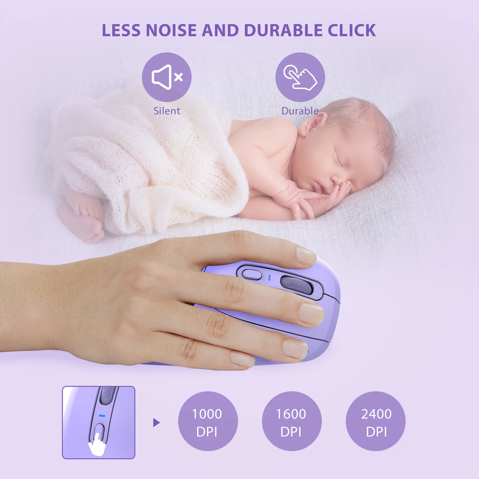 sans fil ergonomique et pour ordinateur violet
