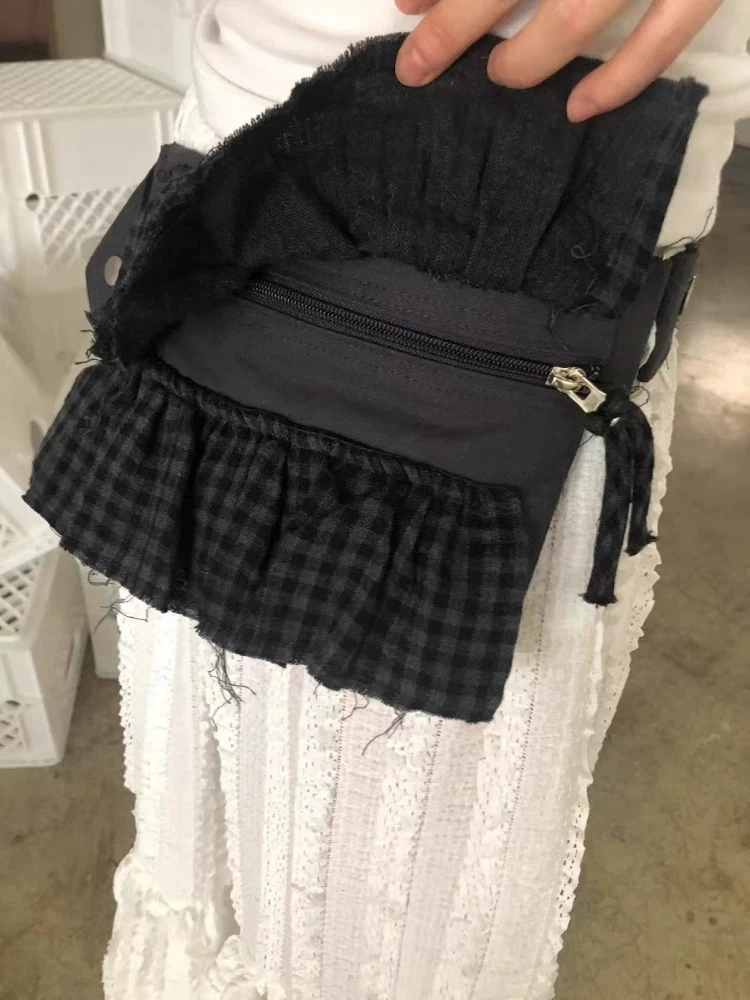 Street Sle Dual Use Zipper Plaid Lace  Waist Bag oulder Bag Crossbody Bag Faionable ex Polyester Travel Bag