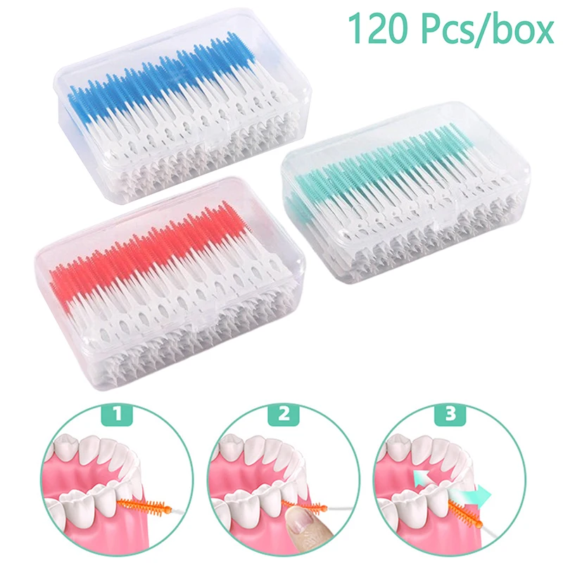 Oral Care Tools 120pcs/box Silicone Interdental Brushes Super Soft Dental Cleaning Brush Teeth Cleaner Dental Floss Toothpicks