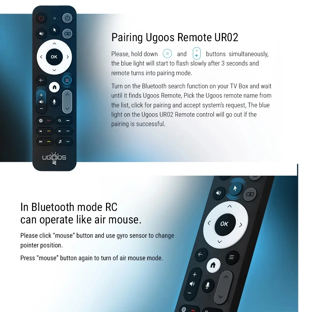 Original UGOOS UR02 Bluetooth Voice Remote Control Replacement for Ugoos TOX1 TO