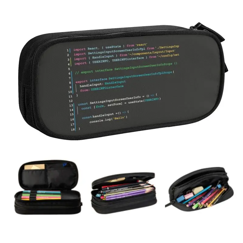 

React Code Programmer Coding Pencil Case for Boy Girl Large Storage Computer Science Hacker Technology Pencil Pouch Stationery
