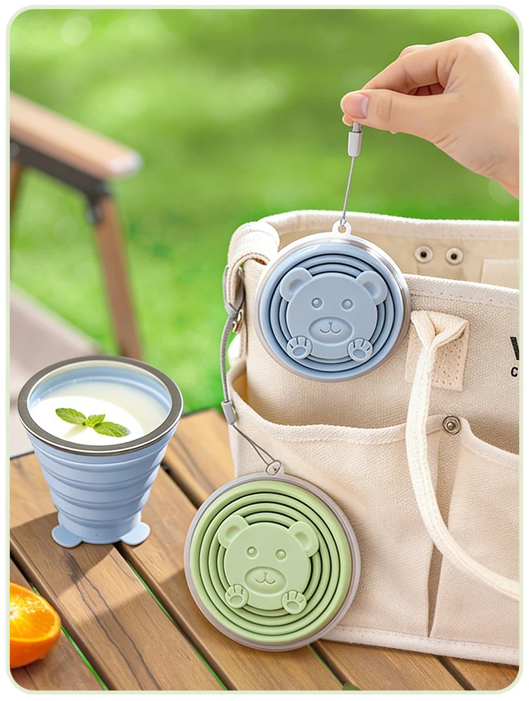 Portable Foldable Silicone Cup With Bear Design For Travel_voghion.com