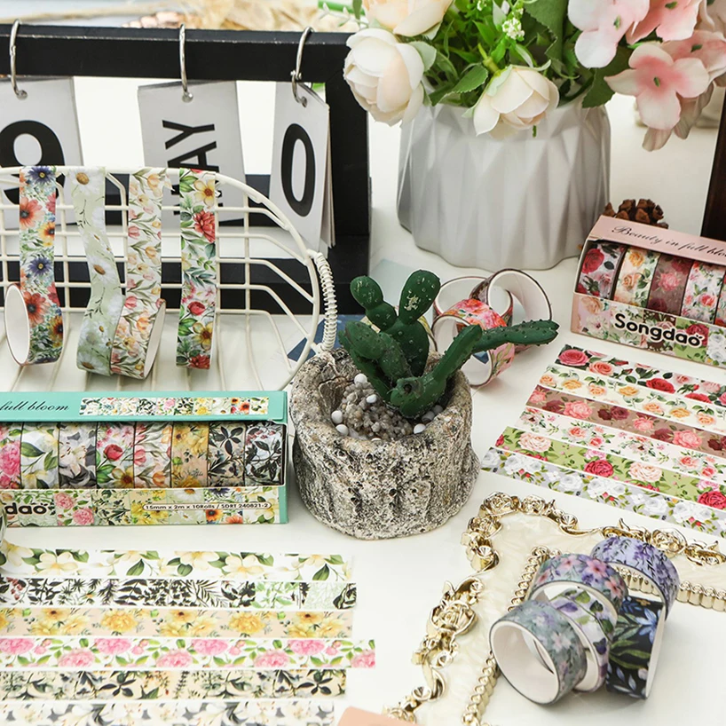 10 Rolls Retro Flowers Washi Tapes Scrapbooking Supplies Washi Tape Cinta Adhesiva Decorativa Plants Diary Decoration Washitape 5