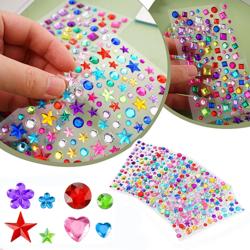 Adesivi per gemme 3D per bambini adesivo autoadesivo in cristallo di diamante acrilico fai da te adesivo con strass scintillanti per decorazioni per ragazze per bambini  26