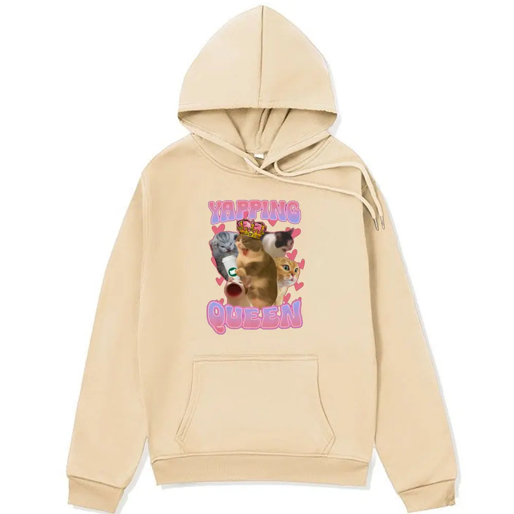 Yapping Queen Funny Cat Meme Graphic Hoodie Men's Women's Fashion Oversized Harajuku Sweatshirts Pullover Fleece Hoodies Unisex