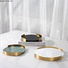 European modern simple marble metal frame round tray aromatherapy tray Creative home desktop washbasin bathroom storage tray 2