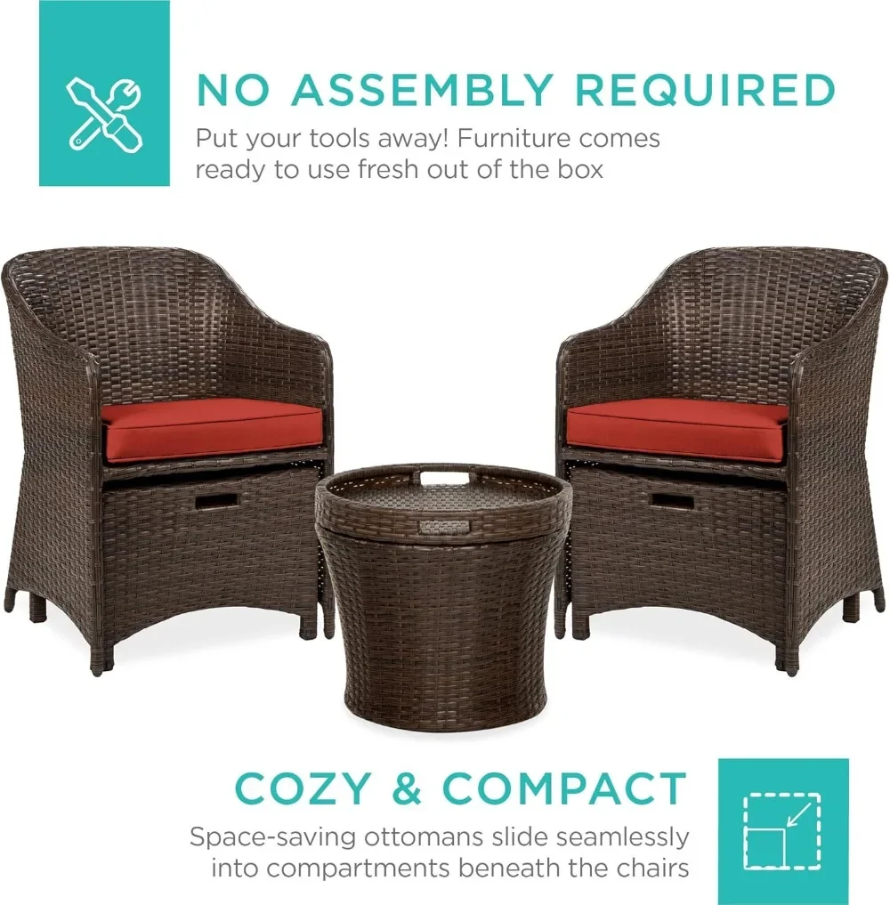 Best Choice Products 5-Piece Outdoor Patio Furniture Set, No Assembly Required Wicker Conversation Bistro & Storage Table