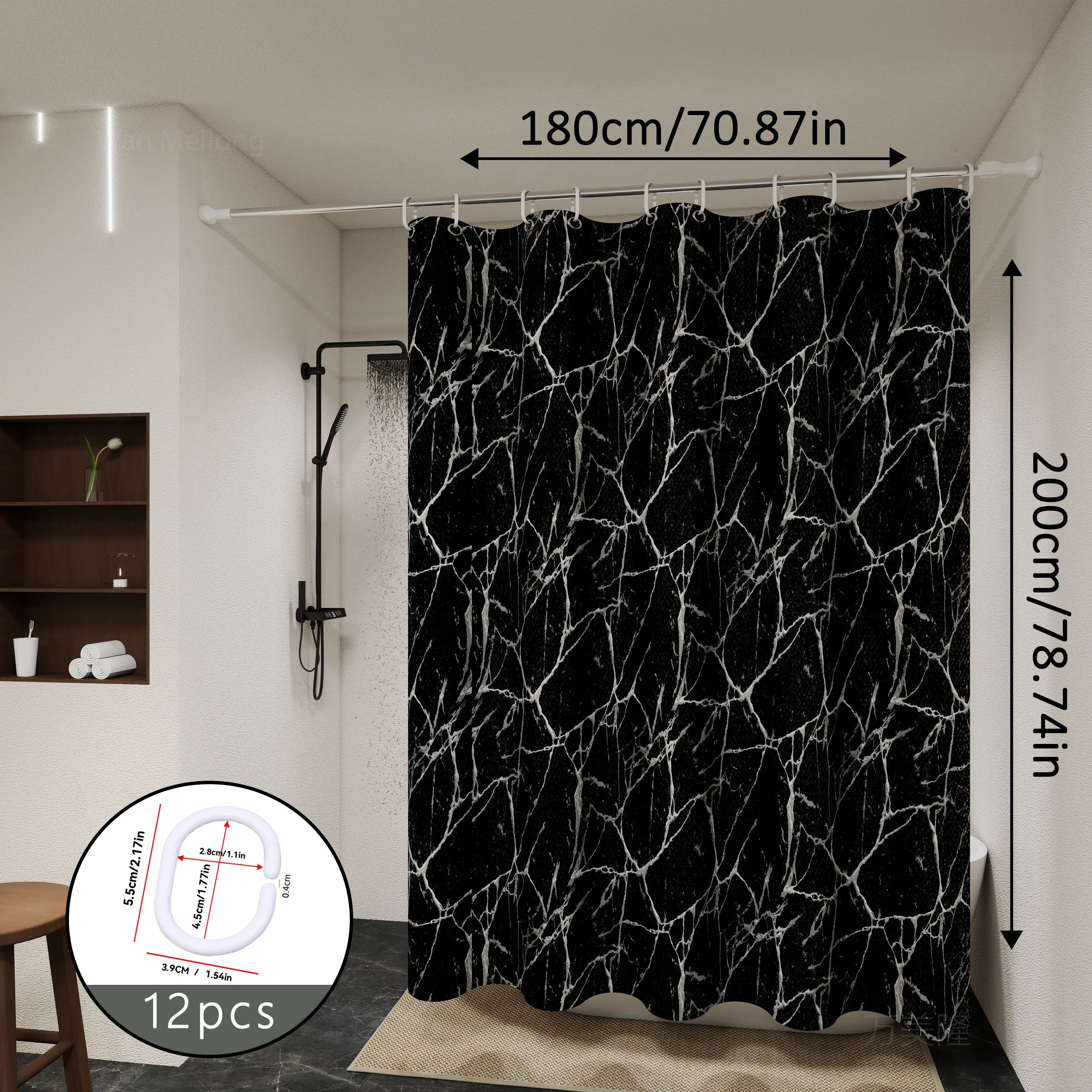 Black Marble Bathroom Shower Curtain 5