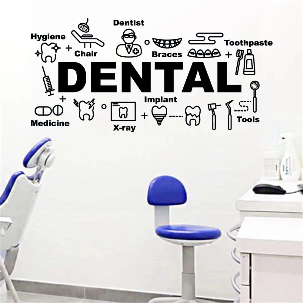 

Hygiene Chair Dental Toothpaste Quotes Wall Stickers Vinyl Teeth Care Decals Dental Clinic Decor Murals Removable Poster HJ2274