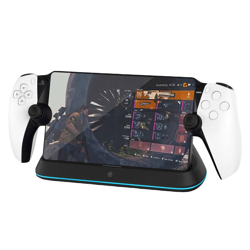 타입-C 어댑터 충전 스탠드가 포함된 충전 도킹 스테이션 PS5 포털 리모트 플레이어용 플레이스테이션 포털용 7가지 RGB 조명 모드