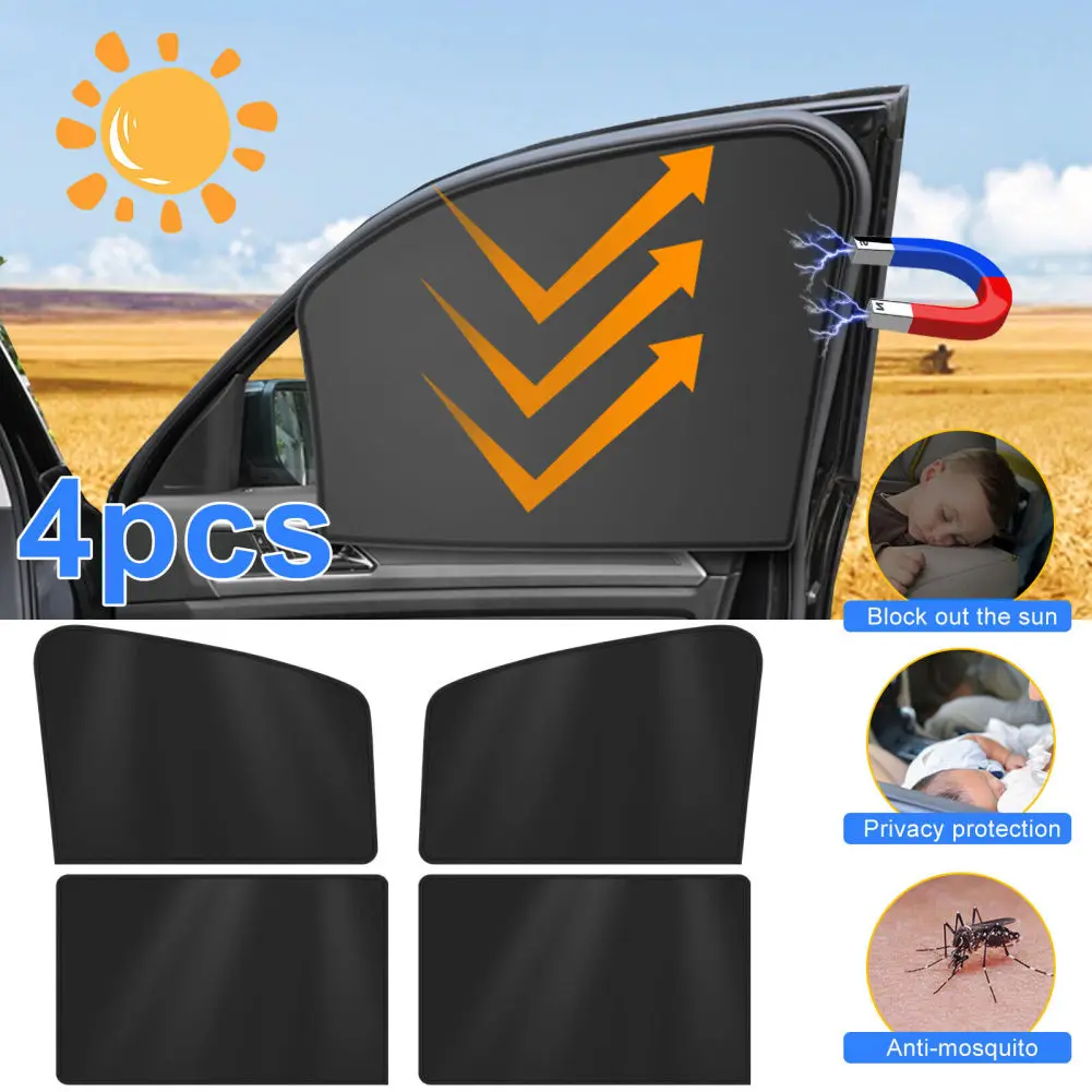 

4Pcs Car Side Window Sun Shades With Magnets Strong-Light Blocking UV Protection Privacy Shades Auto Accessories