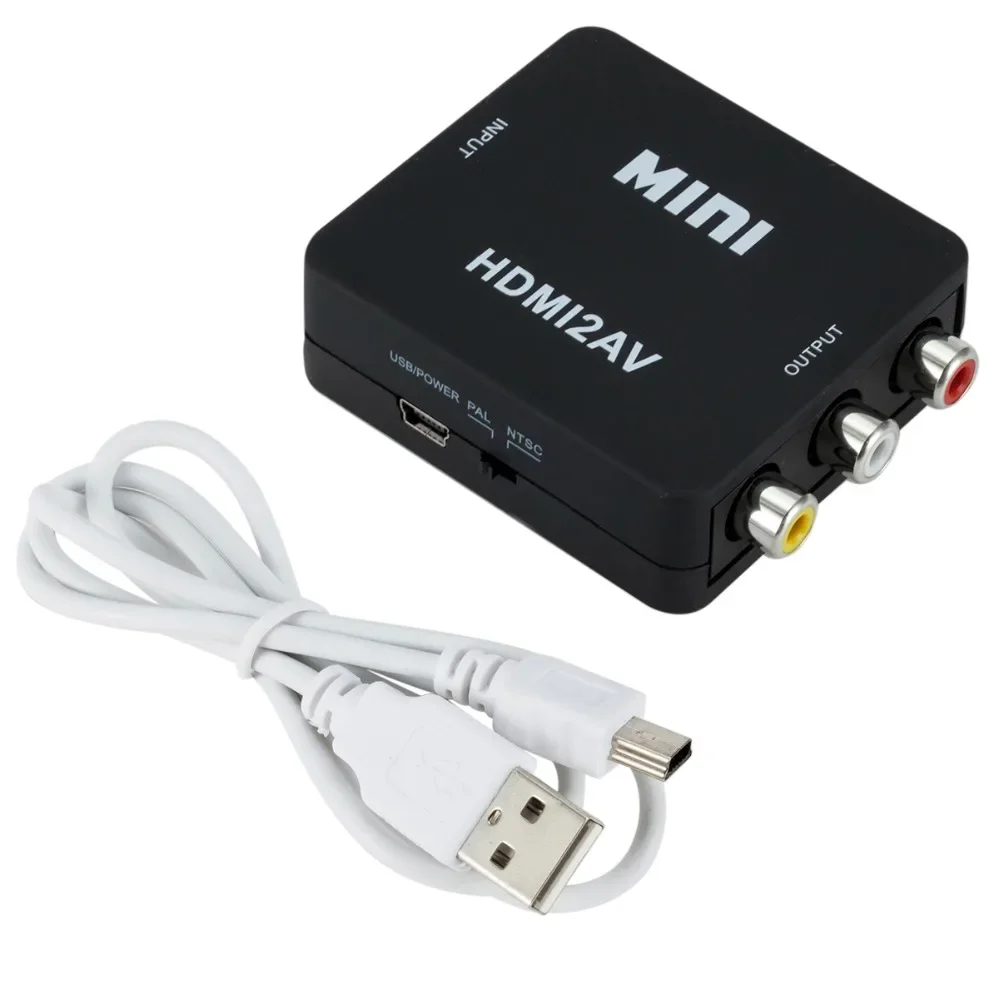 Universal HDMI to AV RCA Converter Box - Compact Video Composite Scaler