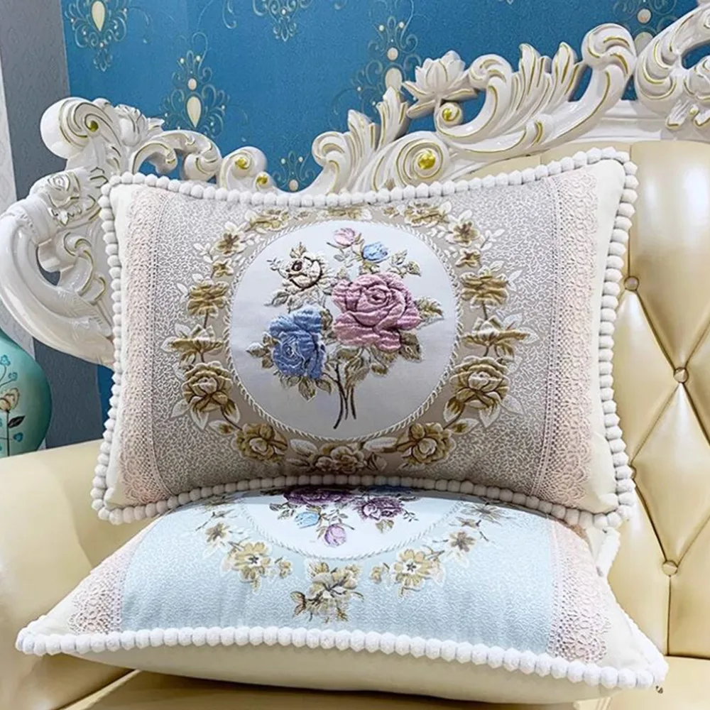 

Europe Jacquard Flower Cushion Pillowcase Retro European Style Living Room Sofa Backrest High Precision Embroidery Cushion Cover