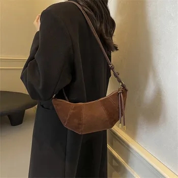 حقيبة نسائية عصرية على شكل كرواسون، حقائب كتف كاجوال بسيطة عبر الجسم للنساء للاستخدام اليومي وحقيبة هاتف للتنقل وجيوب 6