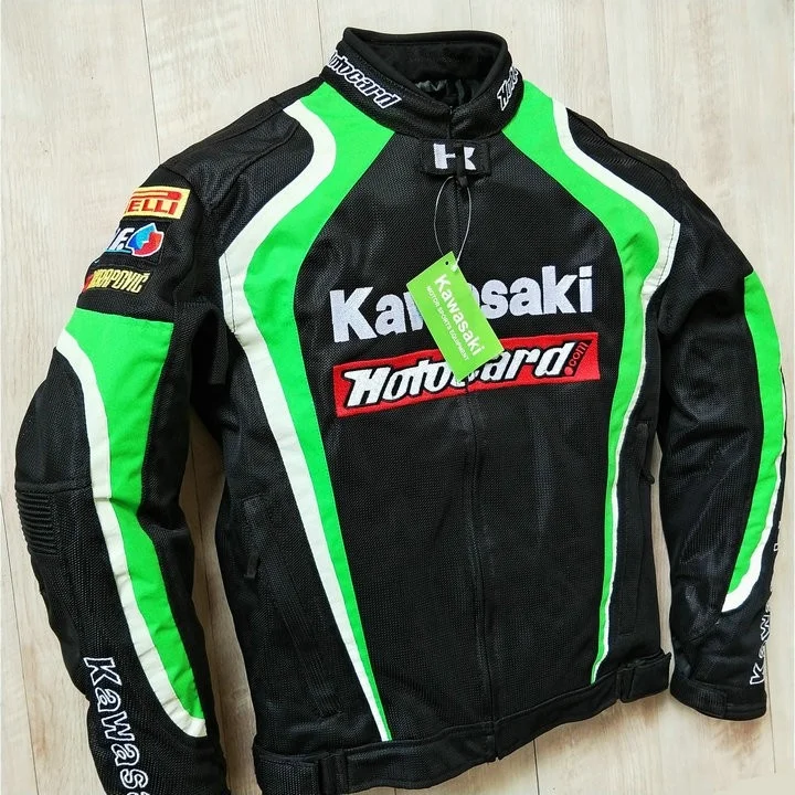 Kawasaki clássico masculino motocicleta moto corrida ternos malha  respirável jaquetas jaqueta moto equitação armadura casaco roupas de  condução - AliExpress