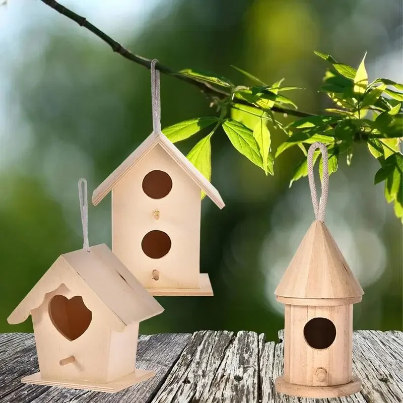 Wooden Bird House Nest Handmade Ecofriendly Bird Nest Cage Outdoor Birdhouse Garden Yard Hanging Decoration Crafts