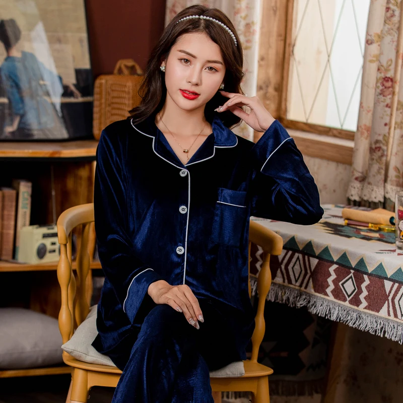 5XL Velvet 2PCS Warm Pajamas Sets Ladies' Pyjamas Sleepwear