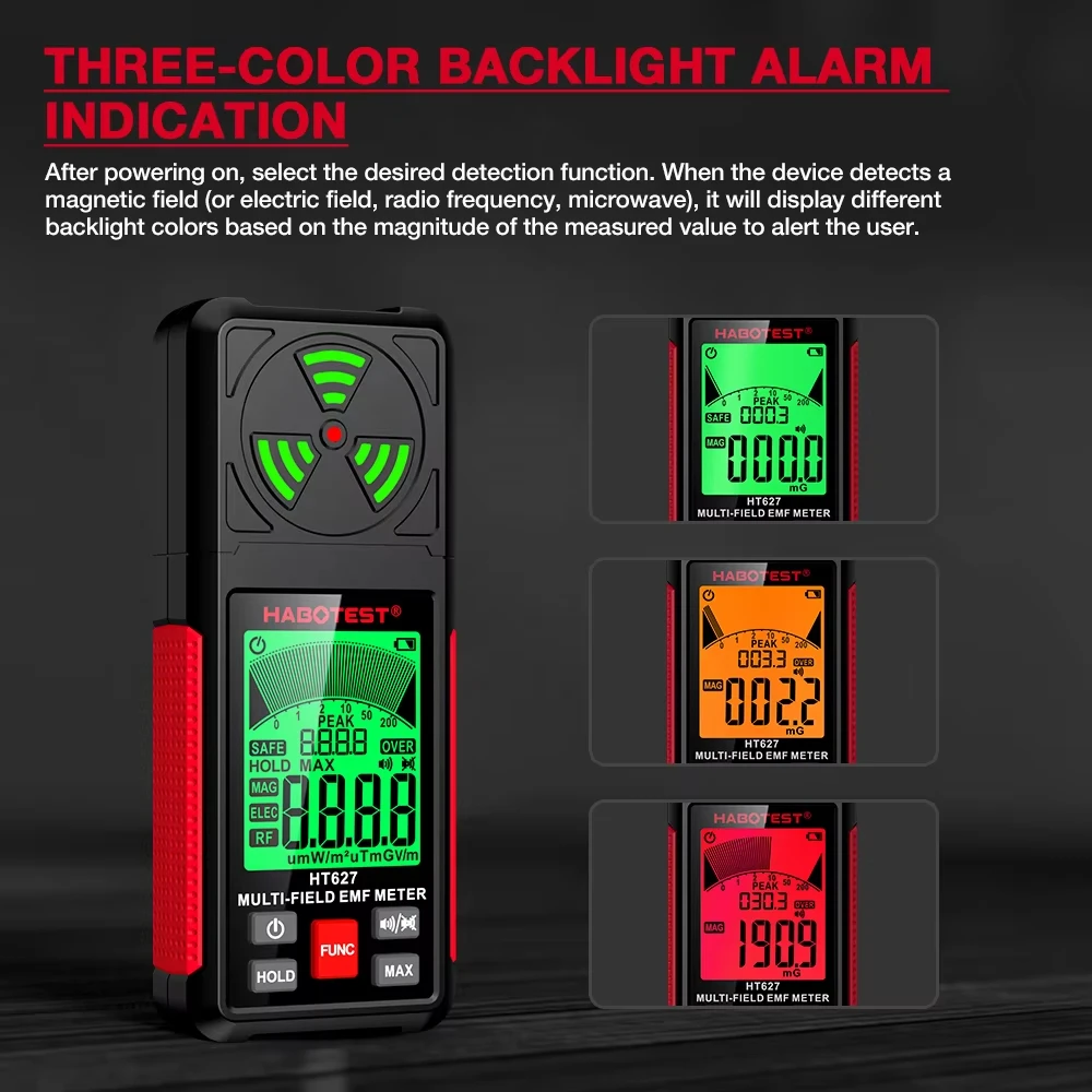 Radiation Detector EMF Meter Tester HABOTEST HT627 Electromagnetic Field Radiation Detector Tester EMF Meter Multifunctional Portable Radio Frequency Warn Meter