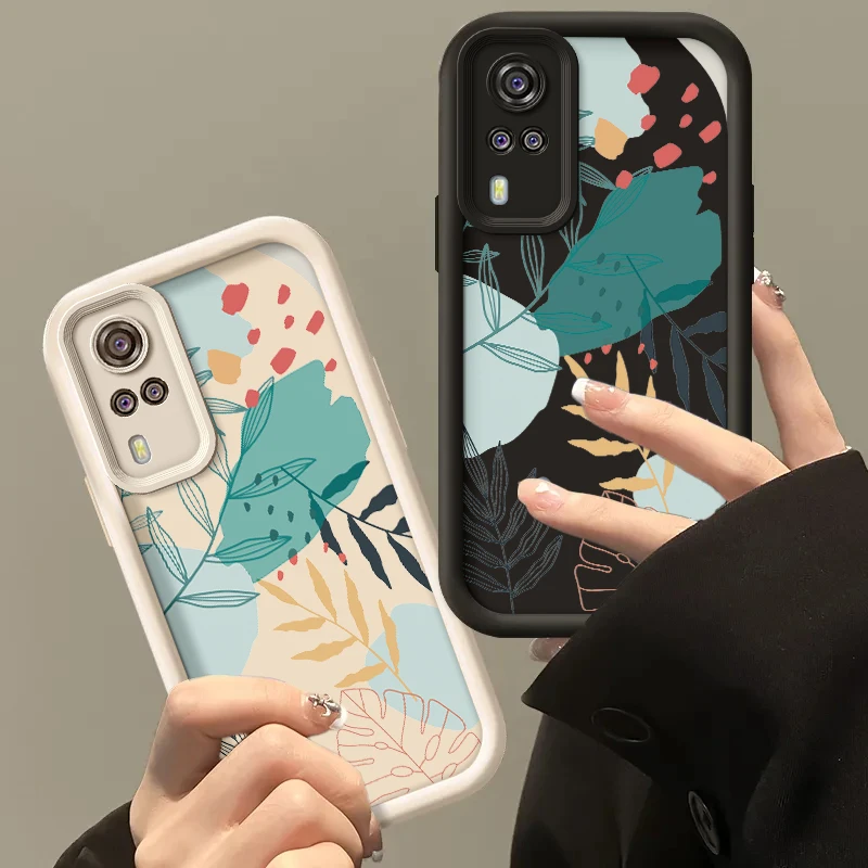 Luxury Fresh Green Leaf Painted Silicone Phone Case – Anti-Drop Soft Cover