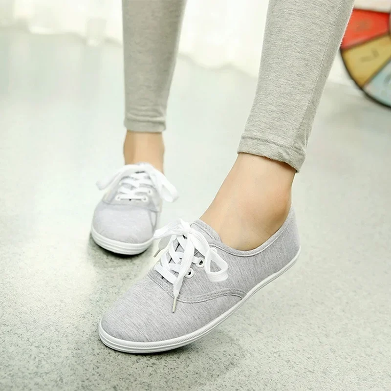 Ladies Plimsoll Shoes Classic Womens Canvas Lace Up Casual Sneakers Tennis Flats