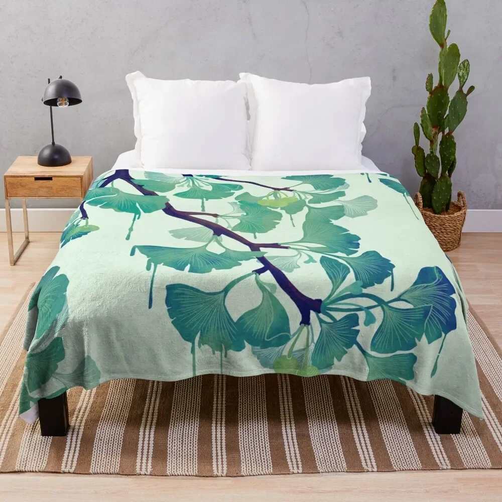 

O Ginkgo (in Green) Throw Blanket Multi-Purpose Softest Cute Blankets