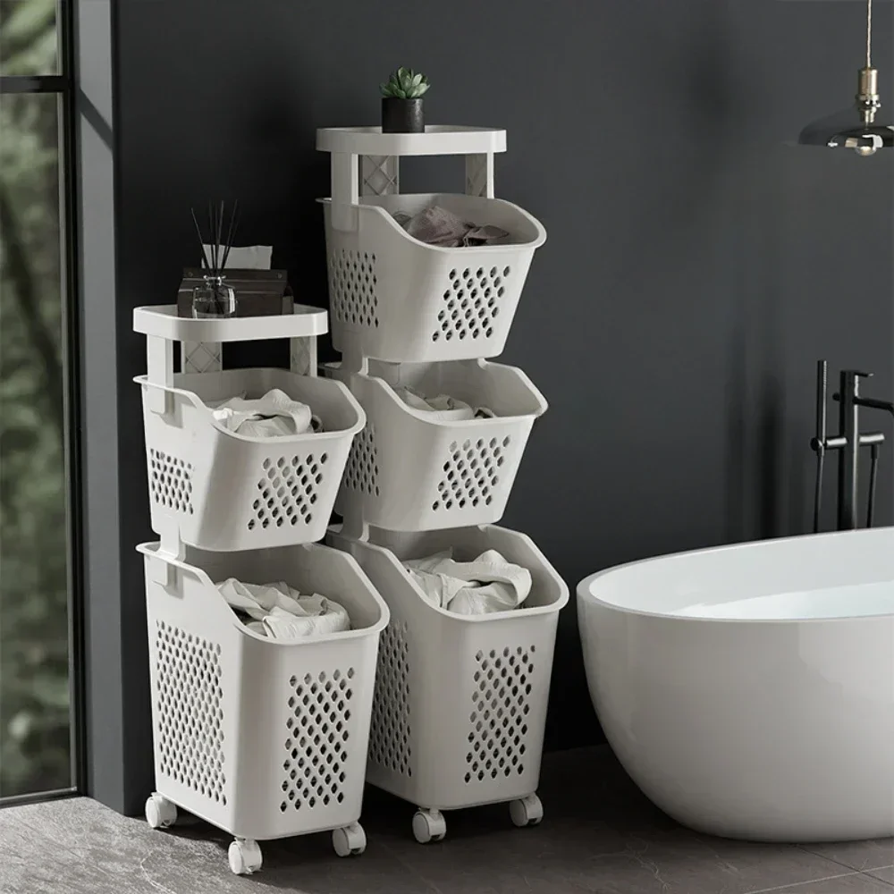 Household Dirty Laundry Basket Restroom Shower Room Modern Simplicity Portable High-capacity Multilayer Hollow Out Storage Rack