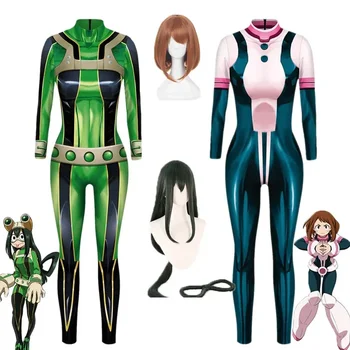 Costume Cosplay Anime Asui Tsuyu Ochaco Uraraka con Parrucca, Tuta Intera per Donna, Costume di Carnevale e Halloween C42C47 7LIXES