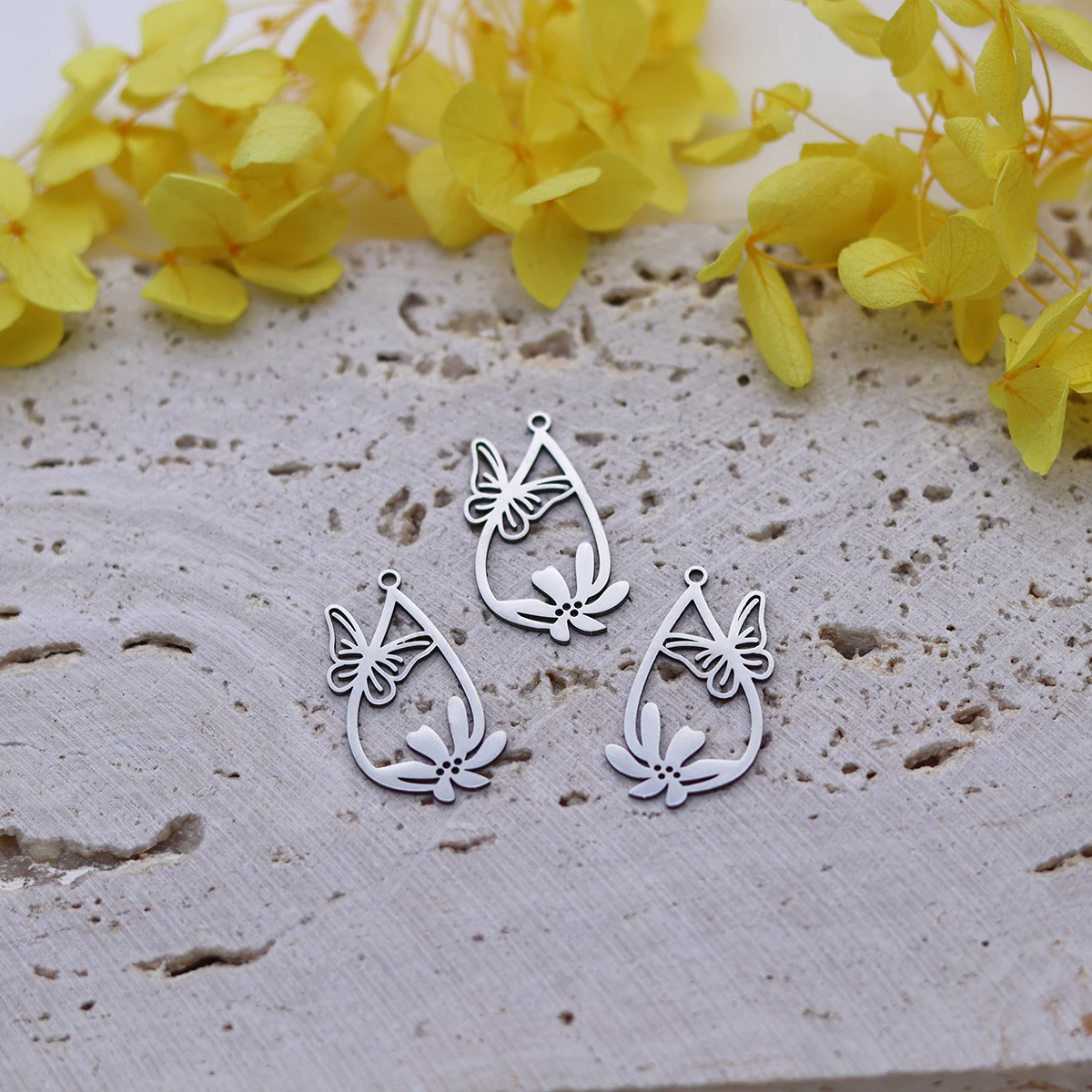 3pcs 스테인레스 스틸 매력 패션 나비 꽃 눈물 펜 던 트 쥬얼리 만들기 DIY 목걸이 귀걸이 수제 공예