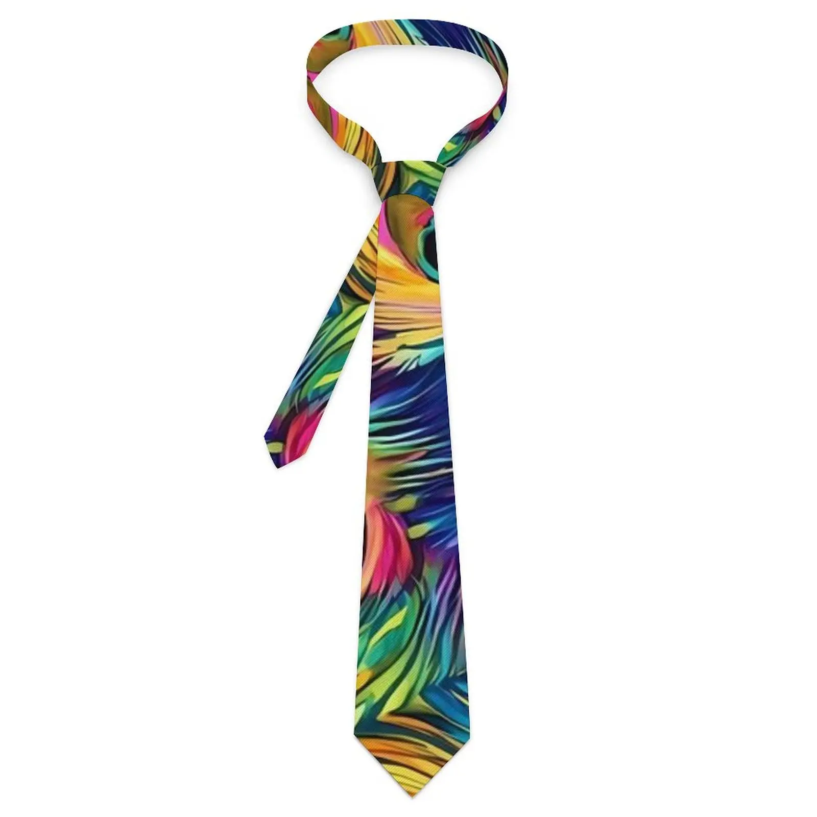 

Rainbow Peacock Feather Tie Animal Print Design Neck Ties Novelty Casual Collar Tie For Adult Leisure Necktie Accessories