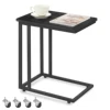 VASAGLE End Table, C Shaped TV Tray with Metal Frame Rolling Casters for Coffee Laptop Mobile Tablet, Industrial Side Table 1