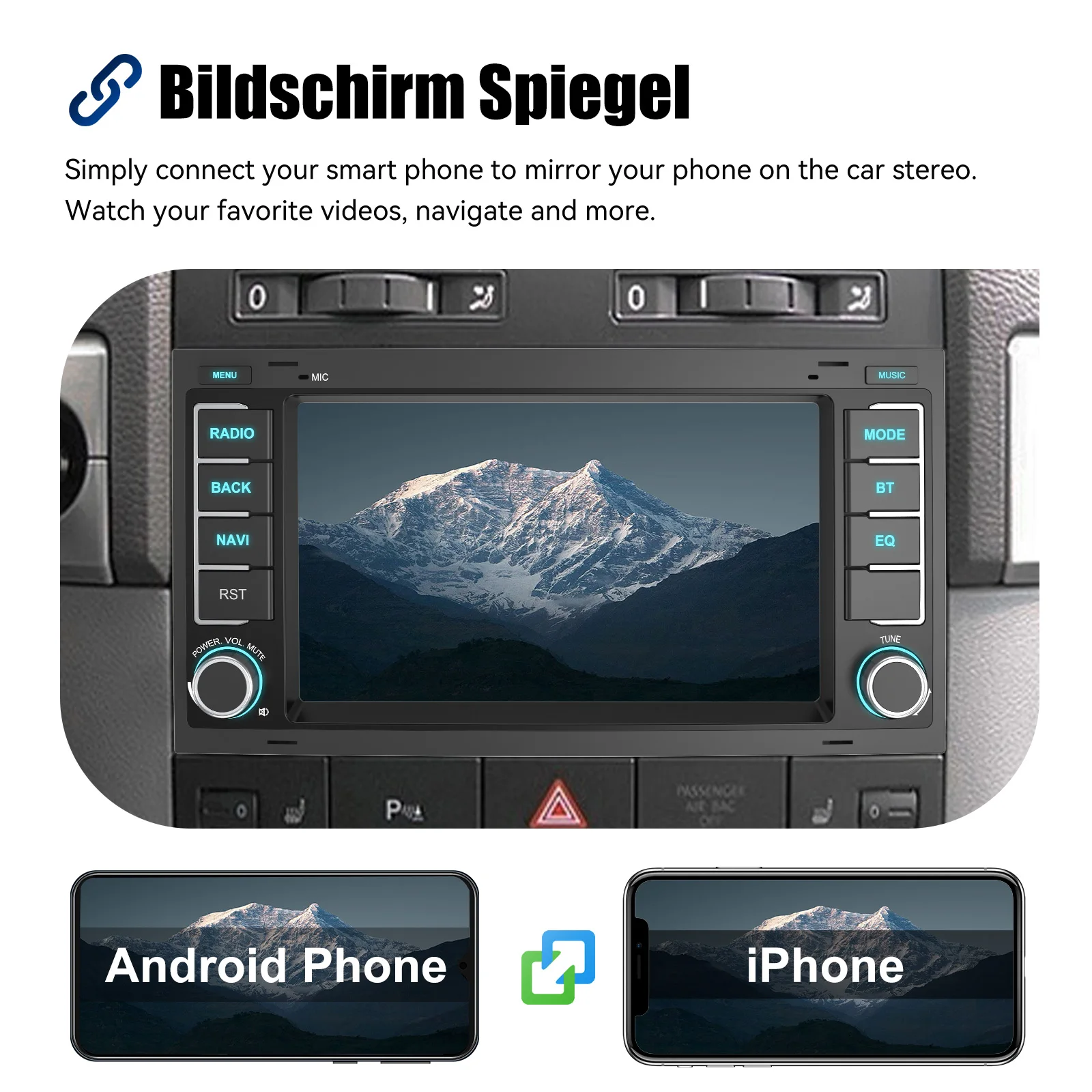 ESSGOO Android 14 Autoradio für VW Touareg T5 Transporter Multivan 2003-2015 7" Touchscreen mit Wireless Apple Carplay Android Auto GPS Navigation Bluetooth FM RDS WiFi USB Equalizer Lenkradfernbedienung Mirror Link – Detail 12