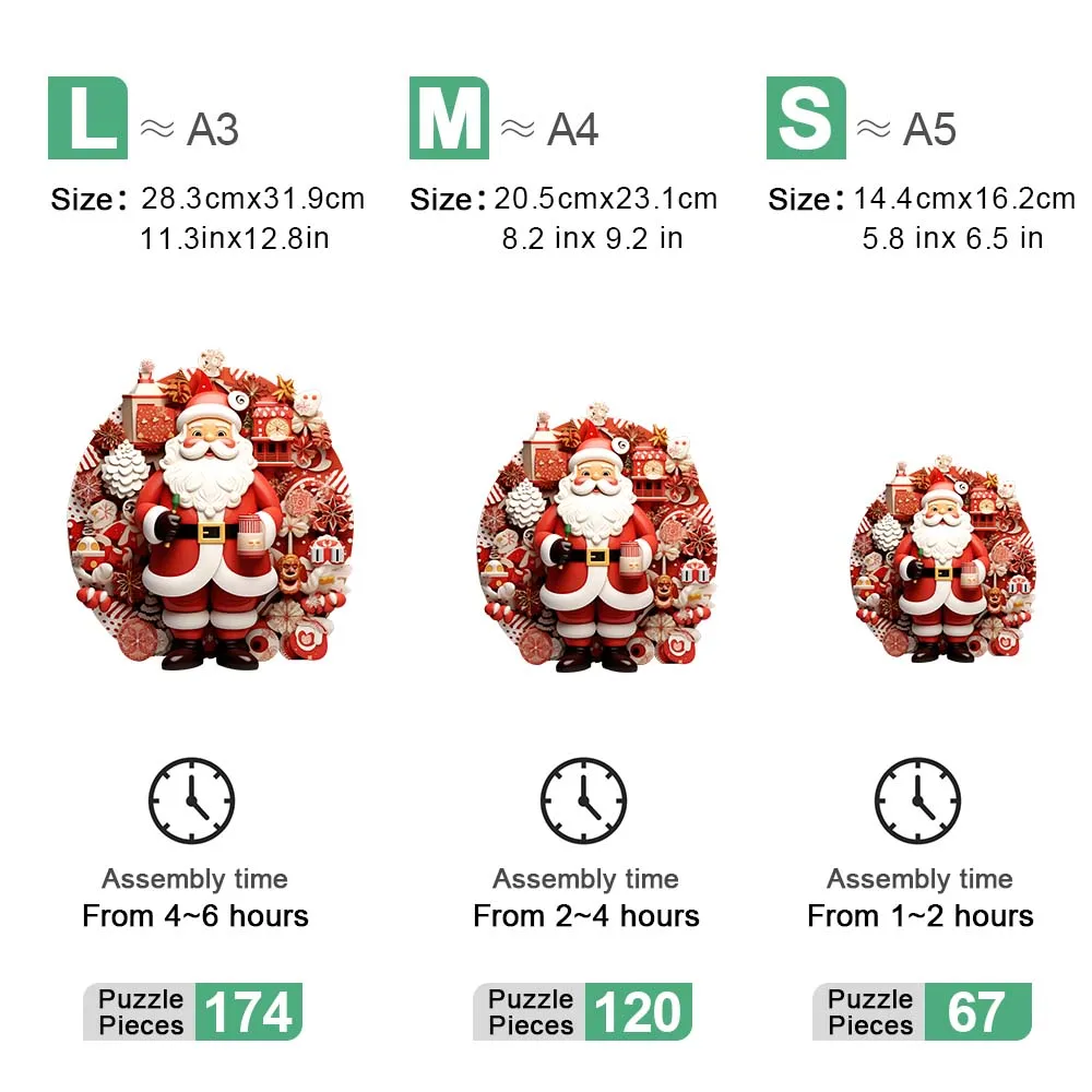 Santa Claus Model Wooden Puzzle A3 A4 A5 3D Decoration Holiday Gift Family Interactive Decompress