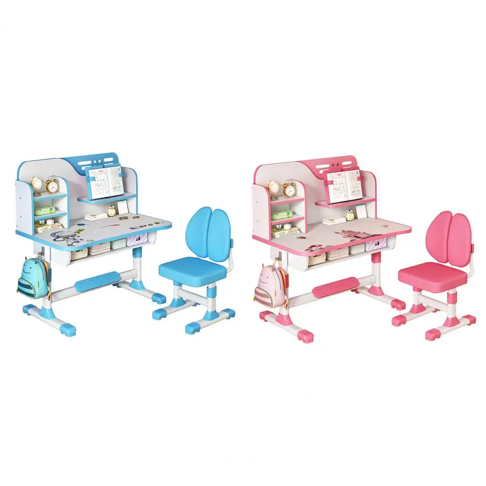 2 Pcs School Desk Chair Set, Dual Backrest Support Liftable Study Table Chair Set, Spacious Kids Table Chair Set Kid Furniture 4