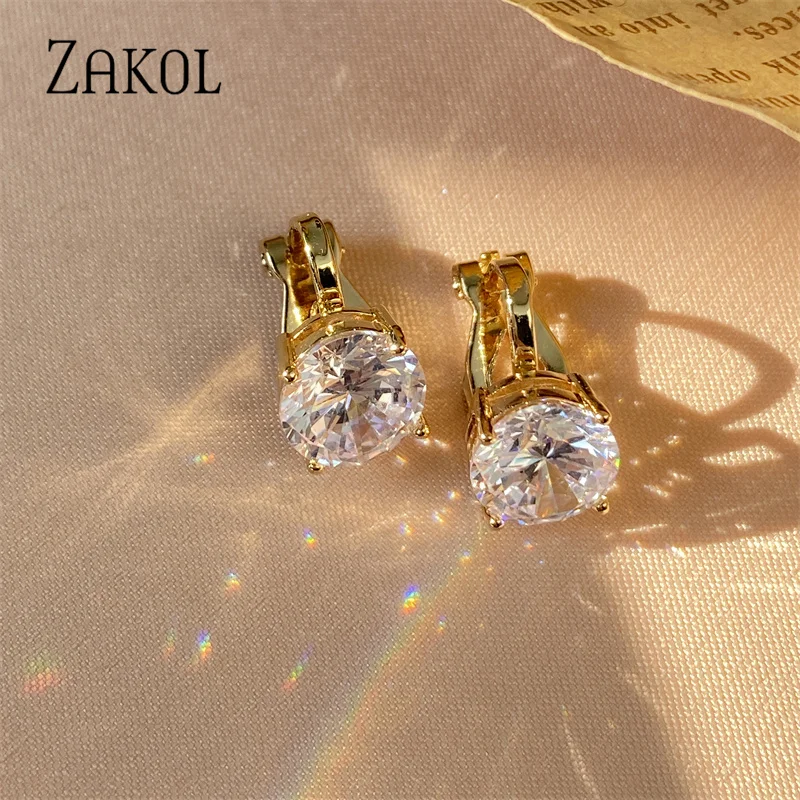 7mm Cubic Zirconia Round Piercing Clip Earrings for Women Fashion CZ Crystal Ear Cuffs Female Wedding Party Gift Jewelry ear clip earrings,clip earrings,ear clip,ear accessories