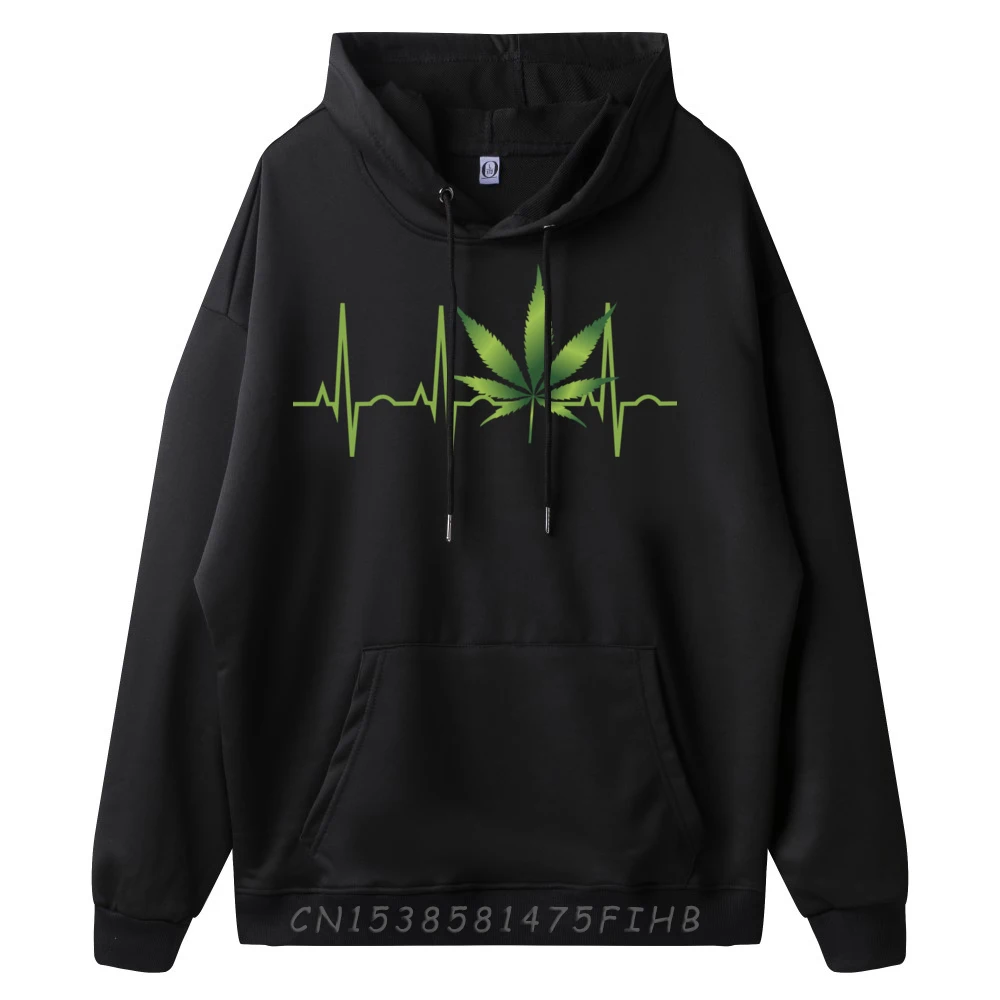 Graphic Mens Hoodies Weed for Men Women Marijuana Normal Sweatshrt long Sleeve Slogan Coats Round Neck  Weed for Men Women Marijuana Leaf Heartbeat black
