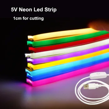 USB LED 네온 조명 스트립, 유연한 네온 사인 테이프 2835, 120LED/m, LED 리본, DIY 장식, 5V, 0.5m, 1m, 2m, 3m, 5m