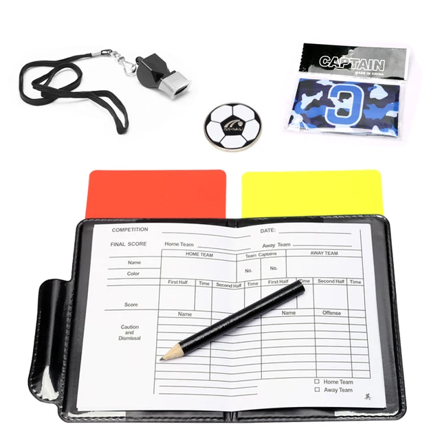 1set Red and Yellow Card Kit Football Referee Tools With Football Captain Armband Whistle CoinLeather bag Pencil Paper 1set Red and Yellow Card Kit Football Referee Tools With Football Captain Armband Whistle CoinLeather bag Pencil Paper