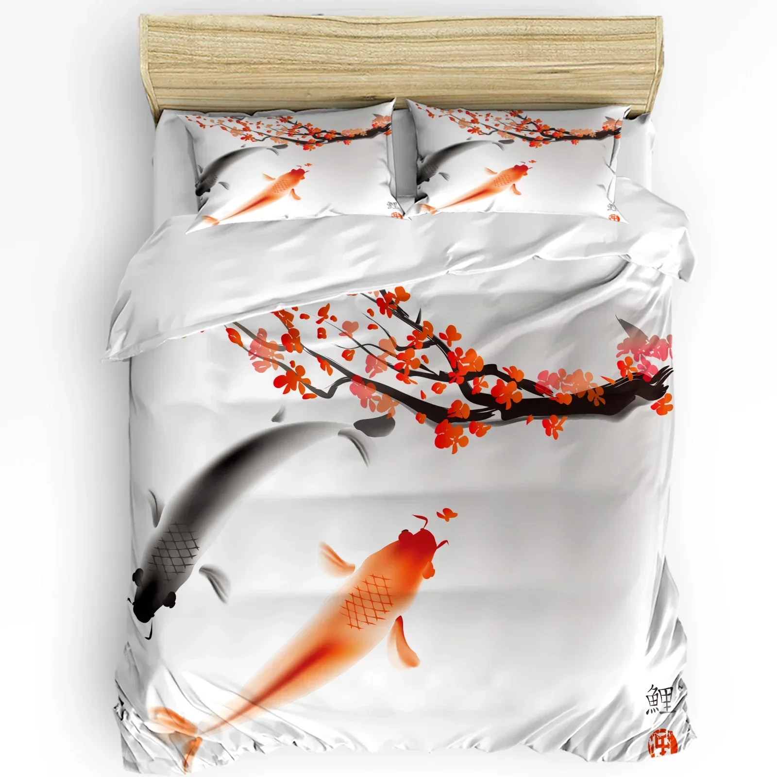 

Koi Fish Painting Plum Blossom Bedding Set 3pcs Duvet Cover Pillowcase Kids Adult Quilt Cover Double Bed Set Home Textile