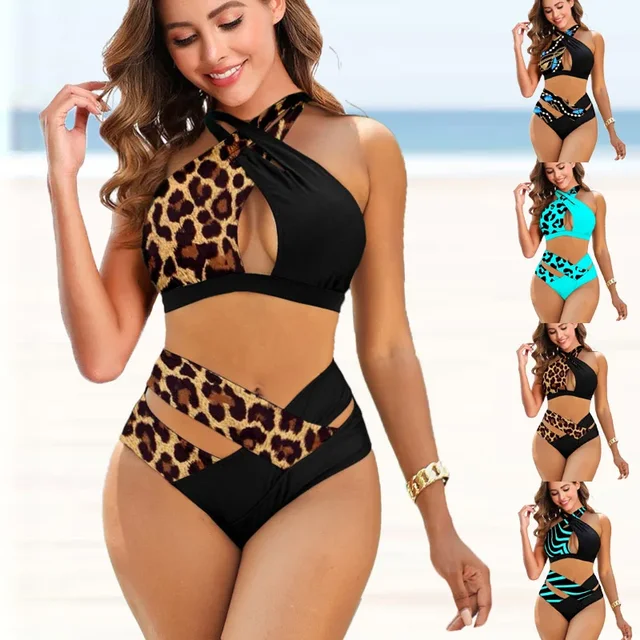 New Trend Low Waist Bikini Women's Fashion Backless Halter Swimsuit Floral Print Swimsuit Women's Tankini Set S-5XL 1