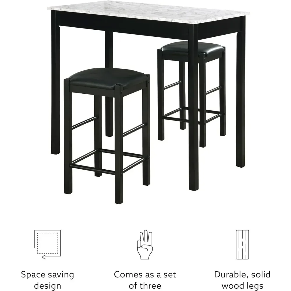 Artificial Marble Kitchen Table and Chair Set for 2 People with 1 Bar Table and 2 Stools, Suitable for Apartments, Restaurants 4