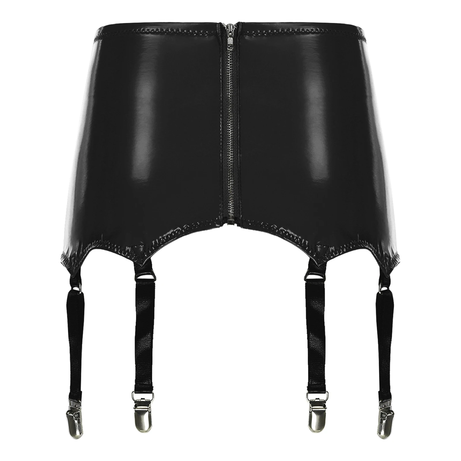 Womens Garters Suspender Belt Skirts Ladies Wet Look Mini Skirts Leather Garters with Metal Clips Clubwear Costume Underwear 2