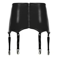 Womens Garters Suspender Belt Skirts Ladies Wet Look Mini Skirts Leather Garters with Metal Clips Clubwear Costume Underwear 2