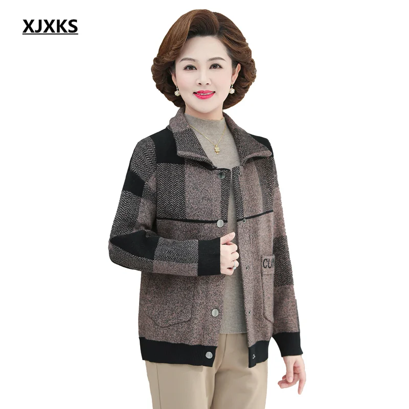 

XJXKS 2022 Spring Autumn Winter New Women Woolen Coat Loose Plus Size Single Breasted Cardigan Knitted Sweater Coat