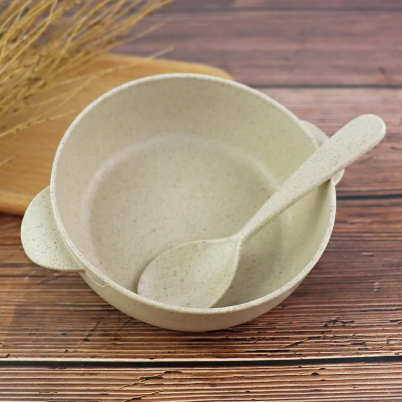 Eco-Friendly Wheat Straw Bowls Spoon Reusable Baby Children's Dishes Kitchenware Bowl Home Kitchen Dinnerware Supplies 1pcs baby tableware set