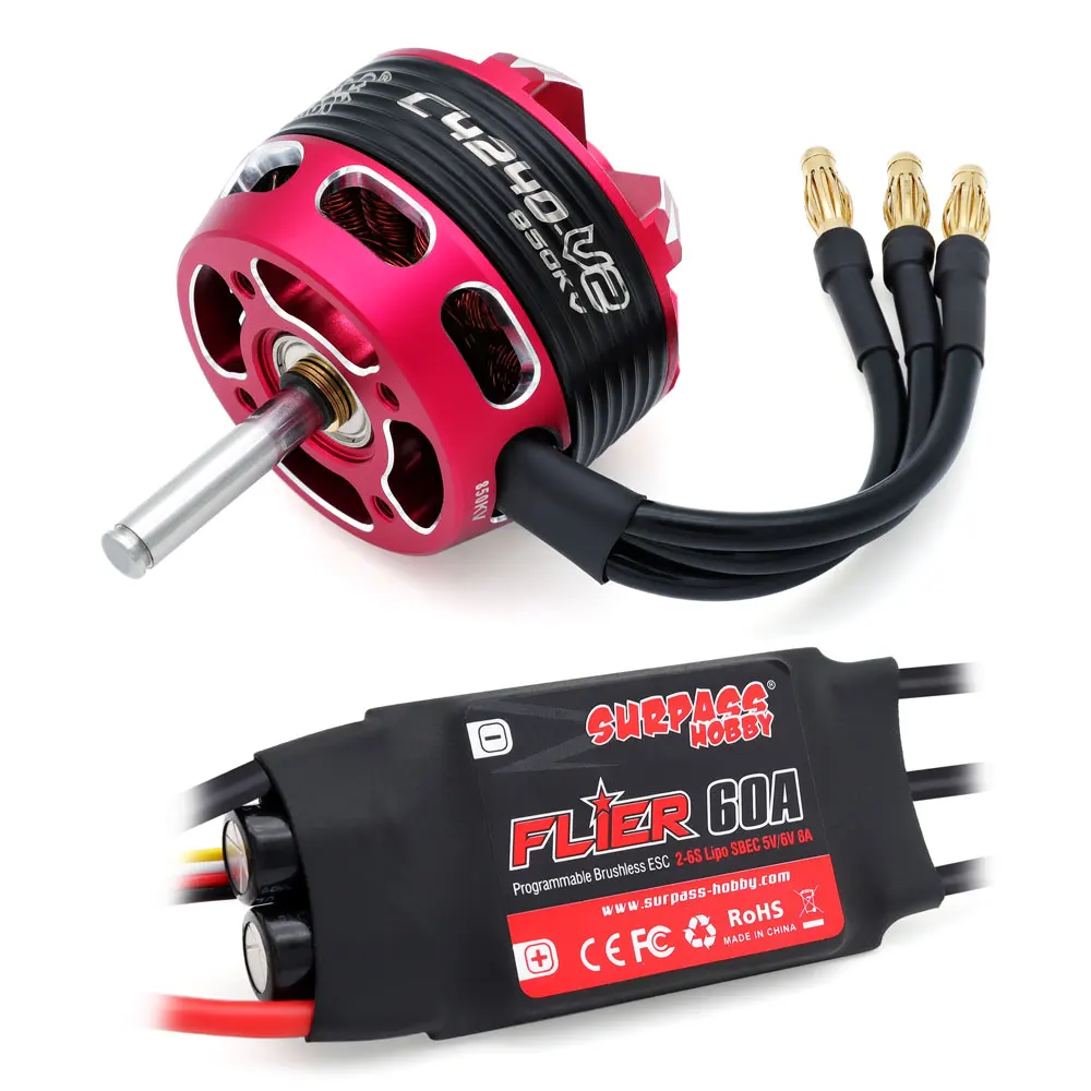 Surpass Hobby C4240 C4250 C4260 V2 Brushless Outrunner Motor 2-6S with 60A 80A Brushless ESC For RC Aircraft Plane Multicopter