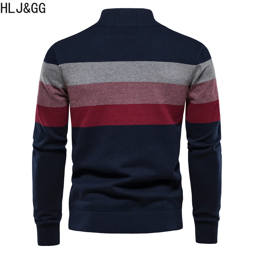 HLJ&GG Fashion Men's Patchwork Pullover Sweater Casual Mans Zipper Mock Neck Sweater Autumn Winter Warm Sweaters for Male New