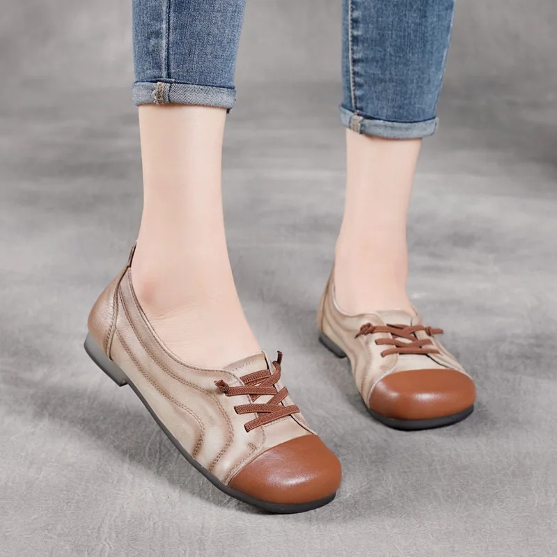 

Jishu Summer New First Layer Cowhide Artistic Retro Flat Bottom Small Single-Layer Low Heel Soft Bottom Polished
