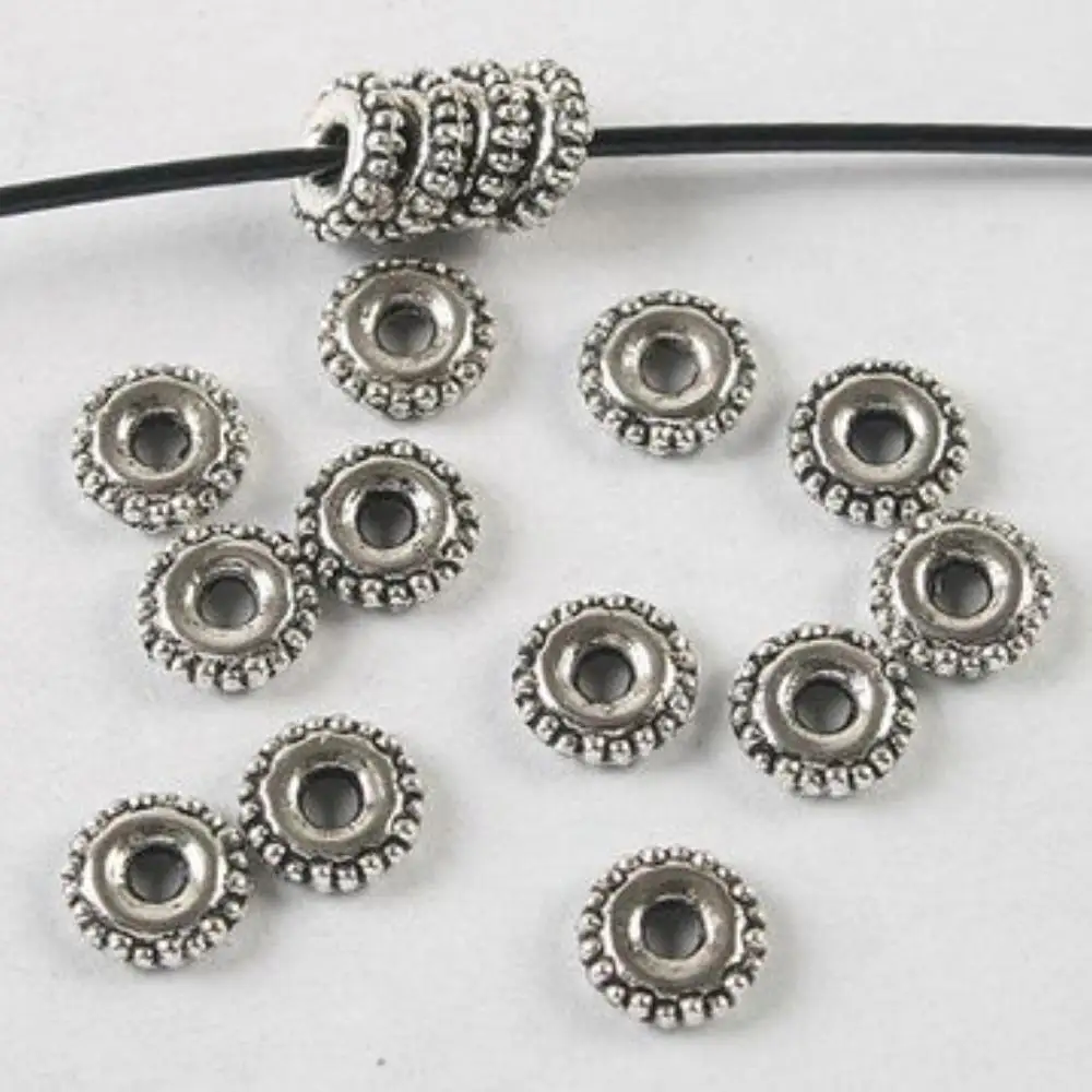80PCS 1.6x6mm hole:1.5mm DARK SILVER TONE 6MM SPACER BEADS H3794