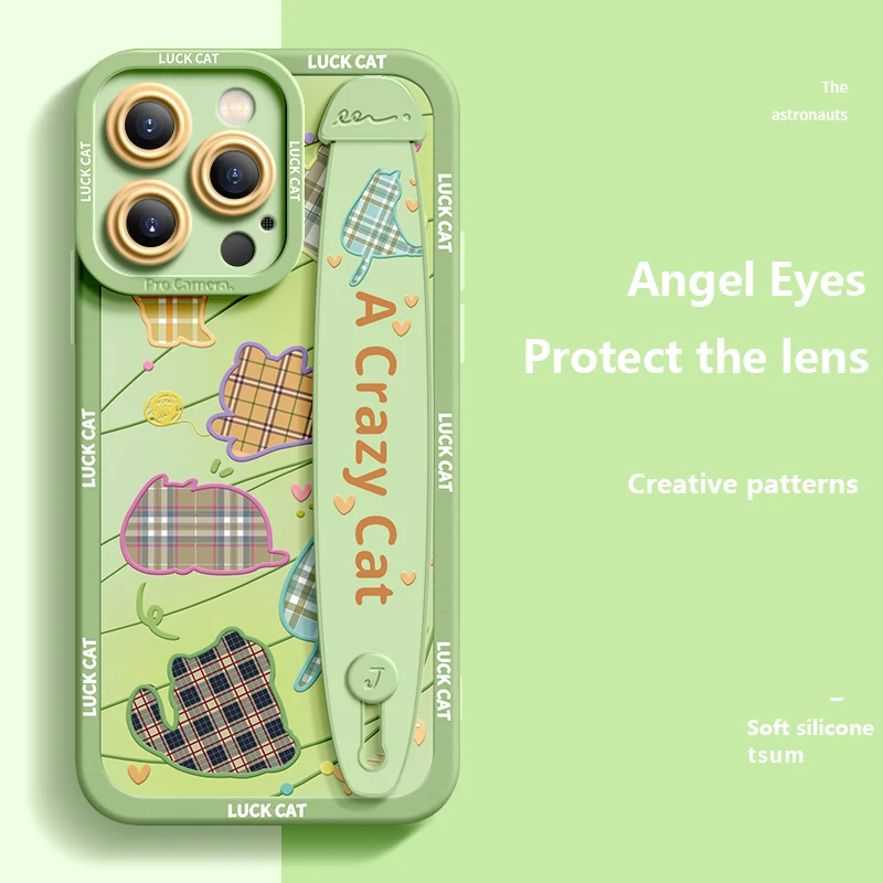 thumbnail image 1 of Deluxe Case Applicable Iphone 15 14 13 12 11 Pro Max X XR Xs 78 Soft Silicone Cell Phone Anti-fall Plaid Kitty Protective Cover, 1 of 5